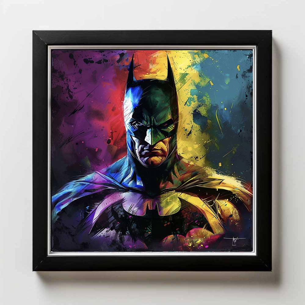 Vibrant Batman Heroic Wall Art in Black Frame